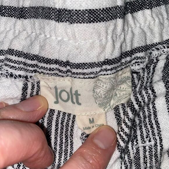 Jolt paper bag striped high waist pants w/tie belt & front pockets sz M women - Picture 3 of 9